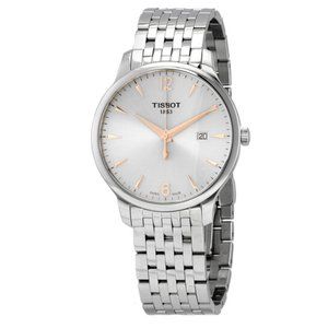 Tissot mens Tradition Stainless Steel Dress Watch Silver T0636101103701